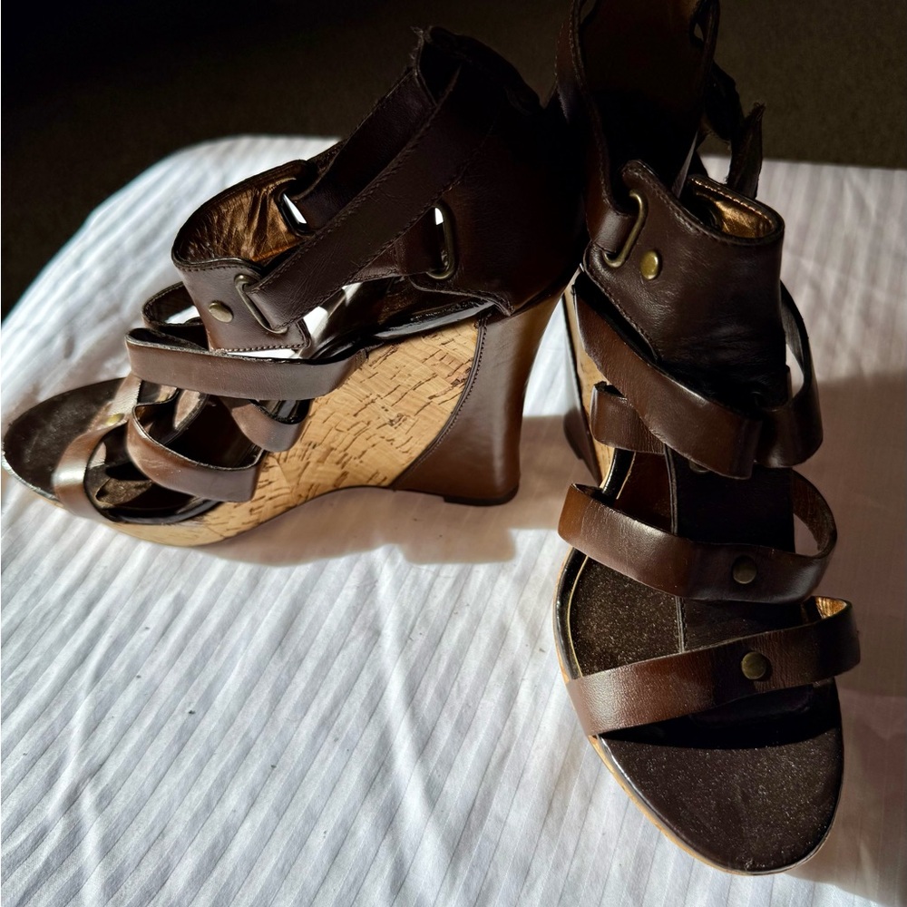 Charles by Charles David Brown Strappy Wedge Sandals
